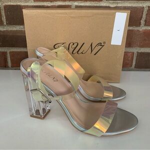 JSUN7 Women's Chunky Clear High Heel Ankle Strap Sandals US 7 M EU 38 NEW